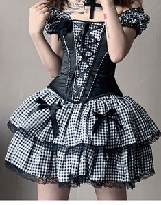 This price is for a corset and a skirt, others are not included.   	 		 			Size 			S 			M 			L 		 		 			Shoulder to Waist 			32 			33 			34 		 		 			Bust 			72-82 			74-84 			78-88 		 		 			Waist 			58-68 			62-72 			66-76 		 		 			Skirt Length 			42 			42 			42 Black Summer Corset For Costume Party, Black Corset For Summer Costume Party, Fitted Black Skirt For Costume Party, Fitted Punk Style Skirt For Costume Party, Fitted Halloween Corset Dress In Coquette Style, Black Summer Corset Dress For Costume, Fitted Coquette Corset Dress For Halloween, Summer Black Corset Costume Dress, Black Corset Dress For Summer Costume