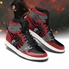 Winter Soldier Jordan Sneakers Shoes T1409 Lightweight construction with breathable mesh fabric provides a comfortable and flawless fit. Winter Soldier Marvel, Air Jordan High, Jordan Sneaker, Jordan Sneakers, Shoes Sport, High Sneakers, Womens Winter, Air Jordan Shoes, Custom Sneakers