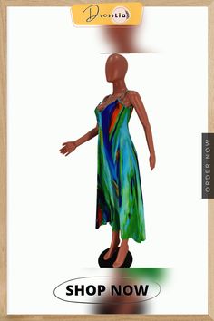 Summer Vacation Tie Dye Print Sleeveless Strap V-neck Loose Fitting Casual Women Maxi Dress Green V-neck Midi Dress For Beach, Spring Green Halter Neck Slip Dress, Casual Green Sleeveless V-neck Dress, Green V-neck Slip Dress For Spring, Multicolor V-neck Maxi Dress For Summer, Sleeveless Casual Slip Dress For Summer, Bohemian Sleeveless V-neck Dress For Summer, Green Sleeveless Slip Dress For Beach, Green Casual Slip Dress With Spaghetti Straps