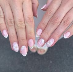 Simple Blooming Gel Nails, Paislee Nelson Nails, White Blooming Gel Nails, Nail Designs Blooming Gel, Pink Blooming Gel Nails, Pink French Tip Nails With Design, Miami Nails Ideas, Bloom Nails, French Tip Nails Pink