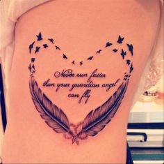 a heart shaped tattoo with birds flying around it and the words never run faster than your graduation angel can fly