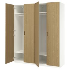 an open closet with two doors on each side