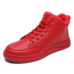 Ignite your style with these vibrant red high top sneakers for women. Crafted from premium faux leather, these sneakers blend bold fashion with comfort. The warm red lining ensures coziness, making these sneakers perfect for colder days. Whether you're hitting the streets or adding a pop of color to your casual ensemble, these sneakers are sure to make a statement. window.adminAccountId=234625951; Streetwear High-top Sneakers With Red Sole, Leather High-top Sneakers For Winter Streetwear, Trendy Lace-up Winter Sneakers, Trendy High-top Sneakers For Fall, Trendy Winter Lace-up Sneakers, Red High-top Sneakers With Boost Midsole, High-top Synthetic Sneakers With Red Sole, Red High-top Sneakers With Red Sole For Streetwear, Winter Sneakers With White Sole And Round Toe