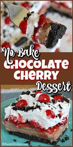 no bake chocolate cherry desert dessert on a plate