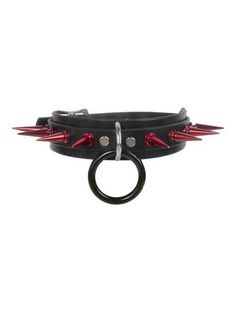 Red Spiked Choker, Edgy Black Spiked Choker, Spiked Choker For Concerts, Spiked Choker For Concert, Concert Choker With Spikes, Black Choker Outfit, Spiked Accessories, Black And Red Jewelry, Spike Choker