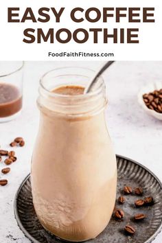 coffee smoothie in a mason jar on a plate