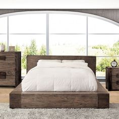 Janeiro CM7628 Bed By Furniture Of AmericaBy sofafair.com California King Size Bed, Eastern King Bed, Rustic Nightstand, Contemporary Bedroom Furniture, Adjustable Bed Frame, Bedrooms Decor, Queen Panel Beds, Queen Platform Bed, Rustic Bedding