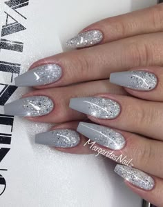 @valentinobeautypure #teamvalentino Nails For Steel Blue Dress, Dip Powder Nails January 2023, Silver Nail Ideas For Prom, Latest Nails, Grey Nail Art, Vacation Winter, Silver Nail, Winter Nails Acrylic, Her Nails