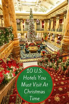 a christmas tree in the middle of a hotel lobby