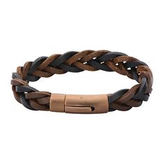 A mix of black and brown braided leather ensures this bracelet will go with everything he wears.Metal: Rose-tone stainless steelMaterial: LeatherDimensions: 8¼" long; 12.7mm wideJewelry photos are enlarged to show detail. Adjustable Modern Braided Bracelets, Everyday Braided Leather Bracelets, Elegant Braided Leather Bracelets, Masculine Adjustable Braided Bracelets With Leather Strap, Masculine Adjustable Braided Leather Bracelet, Adjustable Brown Leather Braided Bracelet, Everyday Brown Bracelets With Black Band, Everyday Black Braided Leather Bracelet, Adjustable Brown Braided Bracelet For Everyday Use