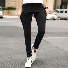 Trendy Slim Fit Bottoms For Streetwear, Fitted Casual Dress Pants Solid Color, Fitted Casual Dress Pants In Solid Color, Casual Solid Color Slim Fit Bottoms, Casual Slim Fit Solid Color Bottoms, Fitted Casual Chinos For Summer, Summer Stretch Chinos For Business Casual, Stretch Summer Chinos, Casual Slim Fit Summer Dress Pants