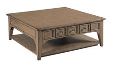 a coffee table with two drawers on one side and an open drawer on the other