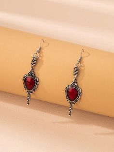 Vintage Drop Earrings | EMERY ROSE Red Watches, Earrings Shein, Vintage Drop Earrings, 1928 Jewelry, Dark Gothic, Estilo Punk, Gothic Punk, Silver Plated Jewelry, Punk Style