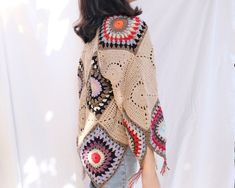 Bohemian Fall Festival Sweater, Handmade Bohemian Spring Cardigan, Bohemian Fall Knit Cardigan, Bohemian Knitted Cardigan For Fall, Fall Bohemian Knitted Cardigan, Bohemian Brown Sweater For Spring, One Size Bohemian Sweater, Beige Long Sleeve Bohemian Sweater, Hippie Crochet Cardigan For Fall