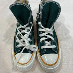 Brand New Never Been Used (No Box) Size Men's 4.5 / Women's 6.5 (I'm A Size 7 In Women And These Fit Perfect!) Selling Because I Never Wore Them And Need The Money To Fund My Classroom! Yellow Casual Sneakers With Rubber Toe Cap, Green High-top Sneakers With Laces, Casual Yellow Sneakers With Rubber Toe Cap, Green High-top Sneakers With Round Toe, Retro Green Sneakers With Round Toe, Yellow High-top Sneakers With Rubber Toe Cap, Retro Green High-top Sneakers, Green Retro High-top Sneakers, Retro Green Low-top Sneakers