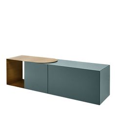 the sideboard is made out of wood and metal