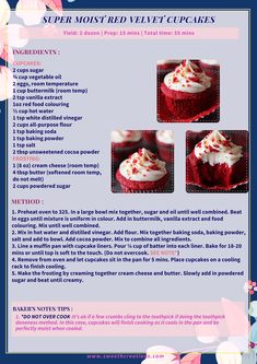 a recipe for red velvet cupcakes with white frosting