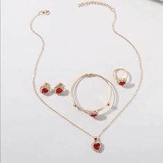 Comes With A Ring, Necklace,Bangle, And A Pair Of Earrings. Red Alloy Jewelry For Party, Red Alloy Jewelry As A Gift, Silpada Earrings, Silver Crown Ring, Boho Hoop Earrings, Diamond Accent Ring, Gold Bond, Purple Necklace, Sterling Necklaces