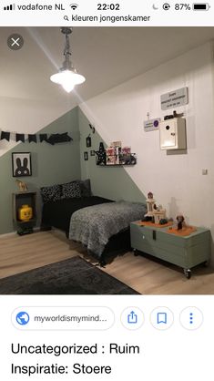 a bedroom with two beds and a dresser in it