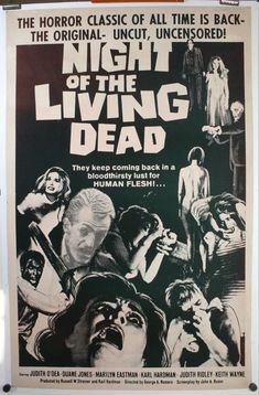 the poster for night of the living dead, starring actors and actresss in horror movies