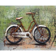 a painting of a bicycle with rusted parts