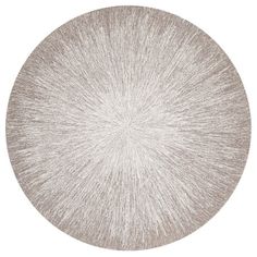 a circular rug with white and gray colors