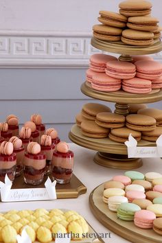 a table topped with lots of different types of cookies and pastries next to each other