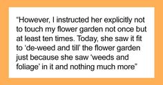 an orange background with the words flower, i instruct her exactly not to touch my flower garden no one but at least ten times