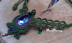 Macramé necklace boho style handmade jewels women's | Etsy Bohemian Macrame Jewelry For Crafting, Green Macrame Jewelry For Festival, Green Macrame Jewelry For Festivals, Green Macrame Hippie Jewelry, Unique Blue Macrame Jewelry, Bohemian Jewelry With Adjustable Cord For Gifts, Bohemian Pendant Jewelry For Crafting, Bohemian Pendant Jewelry With Adjustable Cord, Green Macrame Necklace As A Gift