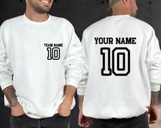 Front And Back Hoodie, Custom Team Name Hoodie, Custom Name Sweatshirt, Game Day Shirt, Custom Football, Gift For Sport Lovers, Football Mom Welcome to VickyTeeDesign Shop! How to Order  * Please choose your t-shirt color and the shirt size by the drop-down menus * Enter the design idea or the personalization if you would like. * Please feel free to ask any questions. My Shirt Material Is Below:   Solid colors: %100 Cotton. (White and Black) Heather colors: %52 Cotton + %48 Polyester. Please Consider the Care Instructions Below:  * Cold Wash * Turn inside out * Do Not use bleach * Wash with like colors * Tumble Dry Low or Hang Dry * Medium Iron * Do not iron the decoration * Do not dry clean. Please contact me if you have any problems with your product. Thanks for your shopping. Casual Hoodie Sweatshirt For Team Events, Crew Neck Hoodie For Team Events In Winter, Winter Crew Neck Hoodie For Team Events, Crew Neck Hoodie With Letter Print For Team Events, White Crew Hoodie For Sports Season, Team Spirit Long Sleeve Hoodie For Team Events, White Crew Neck Sweatshirt With Team Name, White Crew Neck Hoodie With Letter Print, White Crew Neck Hoodie For Sports Events