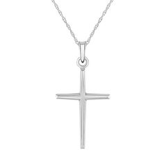 Let your faith shine through with this polished 14k gold cross necklace. Let your faith shine through with this polished 14k gold cross necklace. Pendant size: 1"L x 1/2"W Chain length: 16 in. +2-in. extender Chain type: rope Nickel free Metal: 14k white gold, 14k gold Plating: rhodium Finish: polished Packaging: boxed Size: 18". Gender: female. Age Group: adult. 14k Gold Cross Necklace For First Communion, Sterling Silver Cross Pendant Necklace For First Communion, Sterling Silver Cross Necklace For First Communion, White Gold Cross Pendant For First Communion, White Gold Cross Pendant Necklace For First Communion, White Gold Cross Necklace For First Communion, Polished Cross Necklace For Formal Occasions, White Gold Polished Cross Necklace, Formal Polished Cross Pendant Necklace