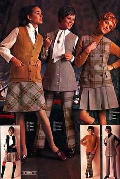 1960s Winter Fashion, 70s Things, 60s Winter Fashion, 1960s Winter, Real Estate Agent Outfits, Late 60s Fashion, Plaid Suit, 60s Mod, 1970s Fashion