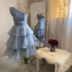 Blue Short Party Dress Outfits For Women Homecoming Dress One Shoulder Homecoming Dress, Pretty Bridesmaid Dresses, One Shoulder Prom Dress, Hoco Dress, Satin Homecoming Dress, Tulle Homecoming Dress, Marine Uniform, Pink Homecoming Dress, Short Party Dress