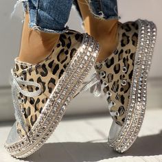 Style Fashion. Stylish Item Sneakers Upper Material Canvas Toe: Round Toe Closure Type: Lace-Up Heels: Flats Color: Leopard.Black Animal Magnetism, Jungle Fever, Strappy Shoes, Spring Women, Magnetism, Trend Fashion, Perfect Shoes