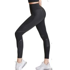 Nwt, Black, Awesome Stripes That Shape Your Legs, Waist & Thighs. Storage P Black High Stretch Athleisure Pants, High Waist High Stretch Black Activewear, Black Compression Yoga Pants, Black High-waist Sporty Leggings, High Waist Black Gym Pants, Black High Waist Athleisure Leggings, High Waist Black Pants For Gym, Black High Waist Gym Pants, Black Compressive Tights