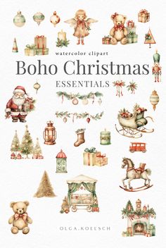 watercolor clipart boho christmas essentials