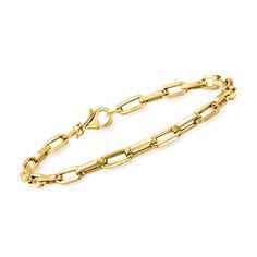 Ross-Simons - Italian 14kt Yellow Gold Paper Clip Link Bracelet. 8". From Italy, this sleek 14kt yellow gold paper clip link bracelet infuses modern energy into a classic style. Lobster clasp, 14kt yellow gold paper clip link bracelet. Classic Chain Bracelet With Lobster Clasp, Classic Tarnish Resistant Paperclip Link Bracelet, Classic Gold Bracelet With Paperclip Chain, Classic Yellow Gold Link Paperclip Bracelet, Modern Yellow Gold Chain Bracelet With Paperclip Chain, Classic Formal Paperclip Bracelet With Rectangular Links, Classic Paperclip Bracelet With Lobster Clasp, Modern Yellow Gold Paperclip Chain Bracelet, Formal Link Paperclip Bracelet With Lobster Clasp