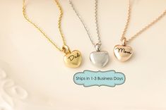 "This dainty heart urn pendant can be engraved with up to 6 characters. It is a small pendant -- see photos for size reference with a penny. The necklace is highly polished hypoallergenic stainless steel (silver), or hypoallergenic stainless steel that has been plated in 14k Gold or 14k Rose Gold! The charms, bangles, and chains are all composed of HYPOALLERGENIC stainless steel, that will not rust or tarnish, or turn your neckline green. It is also a wonderful option for those with sensitive sk Rose Gold Heart Charm Necklace For Keepsake, Valentine's Day Engraved Necklace Gift For Mom, Rose Gold Heart Charm Necklace As Keepsake, Personalized Rose Gold Heart Necklace For Keepsake, Hand Stamped Heart Pendant Necklace For Keepsake, Keepsake Hand Stamped Heart Pendant Necklace, Keepsake Hand-stamped Heart Pendant Necklace, Engraved Heart Charm Necklaces For Mom, Engraved Heart Charm Necklace Gift For Mom