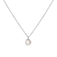 Simple Pearl Necklace – AUrate New York White Classic Pearl Necklace With Cable Chain, Formal White Pearl Necklace With Cable Chain, White Gold Cable Chain Wedding Jewelry, White Gold Cable Chain Jewelry For Weddings, White Gold Wedding Jewelry With Cable Chain, Minimalist White Gold Jewelry With Pearl Charm, Classic Pearl Necklace With Delicate Chain, Classic Round Pearl Necklace With Delicate Chain, Classic Pearl Jewelry With Delicate Chain