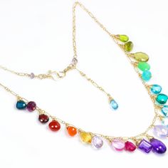 Rainbow Gemstone Necklace Rainbow Necklace Semi Precious Gemstone Necklace Multi Gemstone Drop Necklace Statement Colorful Necklace Gold 14K (21790 - 4) Multicolor Multi-stone Teardrop Necklace, Vibrant Rainbow Necklace For Gift, Elegant Multi-stone Rainbow Gemstones, Elegant Multicolor Gemstone Crystal Necklace, Multicolor Gemstone Accent Fine Jewelry Necklaces, Multicolor Gemstone Accents Fine Necklace, Rainbow Necklaces With Natural Stones For Jewelry Making, Rainbow Teardrop Jewelry For Party, Elegant Multicolor Crystal Necklaces For Gifts