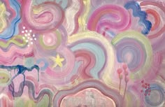 an abstract painting with swirls and stars