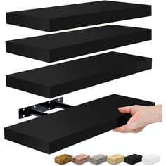 three black shelves are shown with different colors and sizes to choose from, including one for each shelf