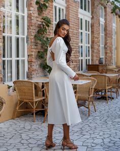 Fabric: Heavy Satin Cotton 50%, Polyester 50% V-neck dress Puffed sleeves Long sleeves Bow on back detail Zipper on back Dress lenght: 125 cm/ 49,2 inSleeve length: 68 cm/ 26,7 in Colors: White, Sky-Blue, Dusty Pink Fitted Midi Dress With Bishop Sleeves For Brunch, Elegant Long Sleeve Puff Sleeve Dress For Brunch, Fitted Midi Dress With Lantern Sleeves For Brunch, Elegant Puff Sleeve Dress With Lantern Sleeves For Brunch, Elegant Bishop Sleeve Dress For Brunch, Elegant Bishop Sleeve Brunch Dress, Long Sleeve Midi Dress With Gathered Sleeves For Brunch, Long Sleeve Pleated Sleeves Midi Dress For Brunch, Long Sleeve Midi Dress With Pleated Sleeves For Brunch