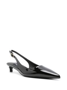 patent-leather slingback pumps from DOLCE & GABBANA featuring black, calf leather, patent finish, pointed toe, slingback strap, branded insole and low heel. Size Info IT Color Detail Black Made In Italy Material Lining: 100% calfskin Sole: 100% calfskin Exterior: 100% calf leather Season One Fall-Winter Season Two Fall-Winter Product with heel Brand Dolce & Gabbana Size And Fit Heel 1,4 in / 3,5 cm Formal Patent Leather Open Heel Kitten Heels, Formal Open Heel Patent Leather Kitten Heels, Patent Leather Kitten Heels With Sculpted Heel, Formal Patent Leather Slingback Pumps With Open Heel, Formal Patent Leather Slingback Pumps, Evening Slingback Pumps With Glossy Finish, Evening Glossy Slingback Pumps, Black Patent Leather Slingback Pumps With Leather Sole, Patent Leather Slingback Heels For Office