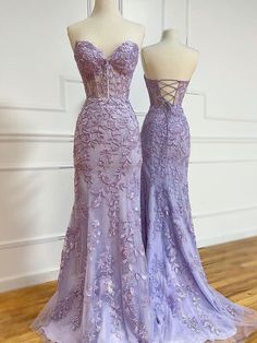 Purple sweetheart neck tulle lace mermaid long prom dress Formal Dresses Purple Lavender, Prom Dresses Aesthetic Purple, Mermaid Dresses With Sleeves, Short Dresses Purple, Purple Mermaid Prom Dress, 18th Ideas, Lace Wedding Dress Sleeveless, Homecoming Inspo