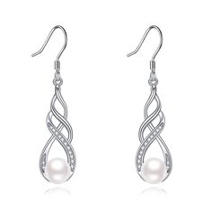 PRICES MAY VARY. 💖Design💖Silver earrings dangle crafted with cultured freshwater pearl, simply exquisite polishing process, classic, luxurious, elegant, it fits for any occasion as daily wearing home and office, featured in classic and good luck Celtic knot jewelry element, Best gift choice for women, friends, sisters mother, wife, daughter or yourself 💎Material💎Celtic Knot Pearl earrings for women jewelry made of 925 sterling silver, tarnish resistant, white gold plated, and does not contai Hypoallergenic Sterling Silver Drop Pearl Earrings, Silver Filigree Pearl Drop Earrings, Nickel-free Metal Dangle Pearl Earrings, Hallmarked Sterling Silver Dangle Pearl Earrings, White Nickel-free Dangle Pearl Earrings, Silver Pearl Drop Earrings, Pearl Jewelry Gift, Celtic Knot Jewelry, Celtic Knot Earrings