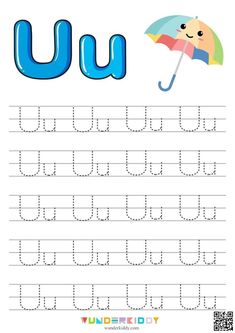 the letter u is for umbrella worksheet with an upper and lowercase word