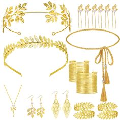 PRICES MAY VARY. Complete Greek Goddess Costume Set: these Greek goddess accessories include most things that you need to transform into a beautiful Greek goddess; With 2 golden laurel leaf crowns, 2 upper arm cuff coil bracelets, 2 bracelets, 2 pairs of artificial pearl drop earrings, 6 hair headpieces, 1 necklace, and 1 toga waist belt, you have all the essential accessories for a beautiful Greek goddess look Durable Material: made with durable alloy material, these toga party decorations are Goddess Costume Accessories, Greek Headpiece, Laurel Leaf Crown, Goddess Accessories, Hair Headpiece, Upper Arm Cuff, Greek Costume, Upper Arm Cuffs, Greek Goddess Costume