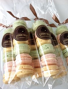 several different colored macaroons wrapped in plastic