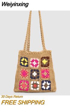 Shipping: Worldwide Express Shipping AvailableDelivery time: 🚚7-15Days Fast ShippingReturns: Fast refund,💯100% Money Back Guarantee. Granny Square Tote Bag, Granny Square Tote, Woven Crochet, Handbags Handmade, Summer Beach Bag, Crochet Women, Plaid Tote Bag, Plaid Tote, Retro Bags